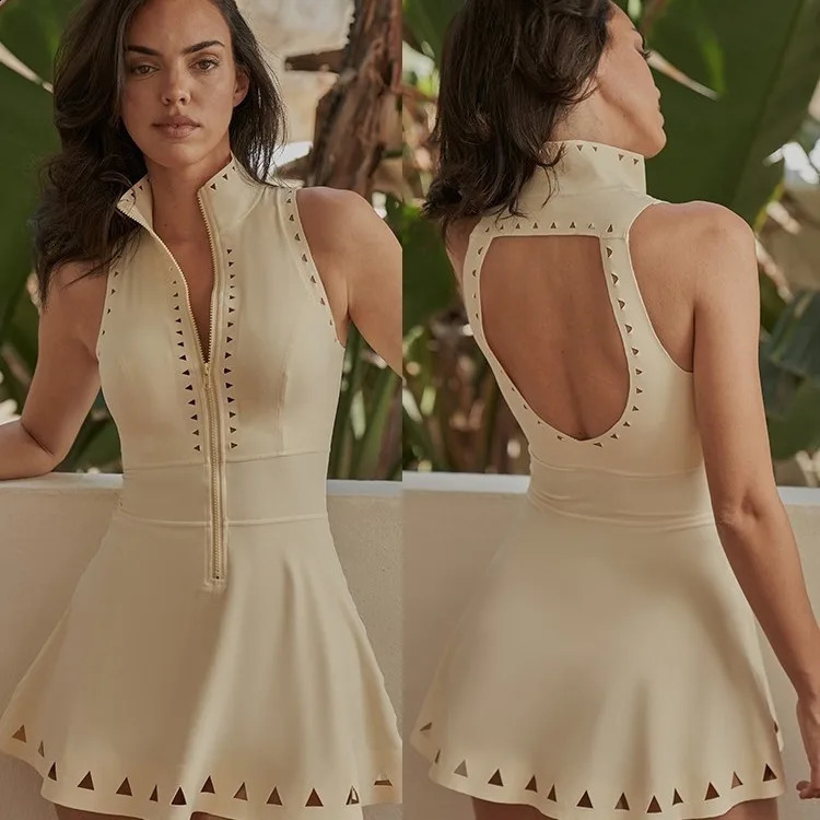 Punk Women Tennis Dress Stylish Open Back Golf Wear Onesie Sleeveless Sport Dresses 240828