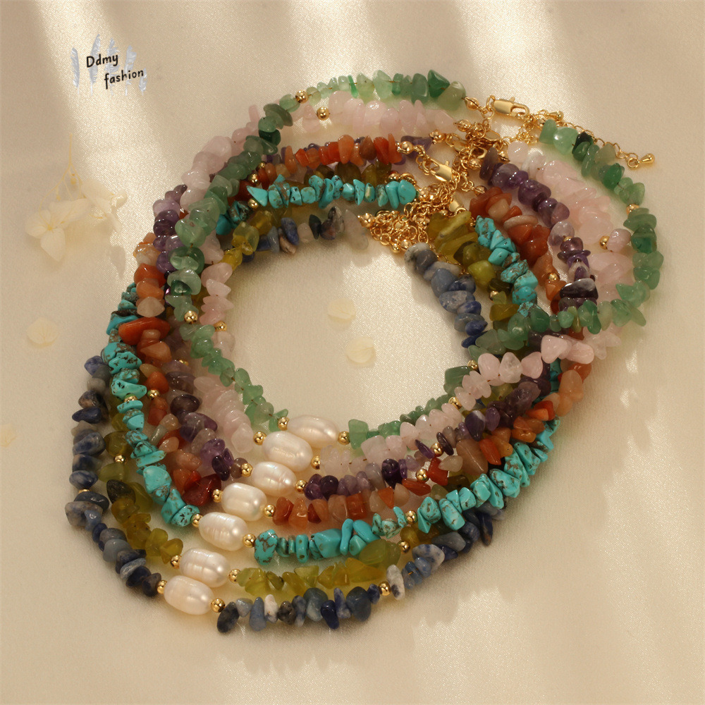 Bohemian style accessories, women's summer orchid pine amethyst necklace, colorful crushed stone splicing pearl necklace F08.30-13.5 a5ca2