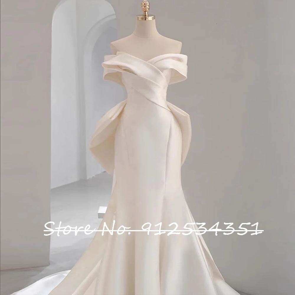 Novia Vestidos De Off The Shoulder Satin Wedding Dresses Sweetheart Neck Simple Robe Mariage Zipper Back Vintage Trouwjurk