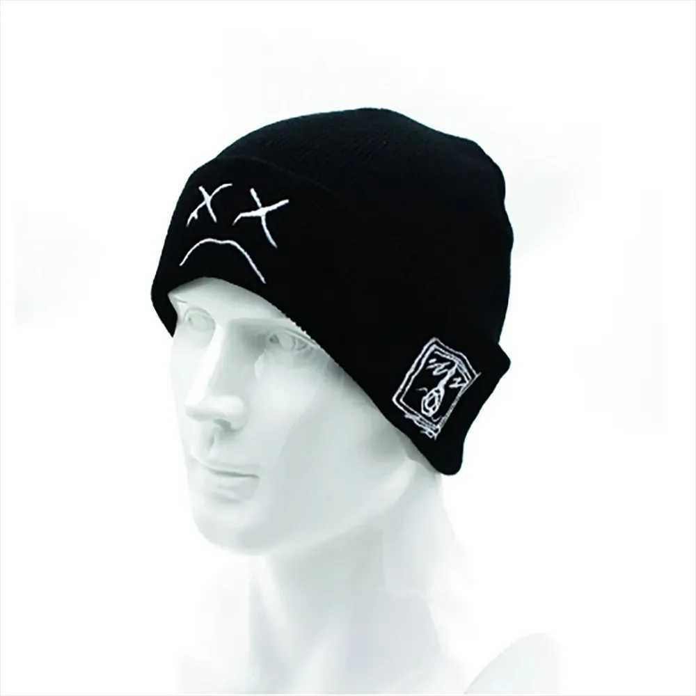 Beanie Knitted Hat Hip Hop Style Embroidered Knitted Hat with Sad Expression Mens Warm Wool Hat and Wenmao Hat X250212