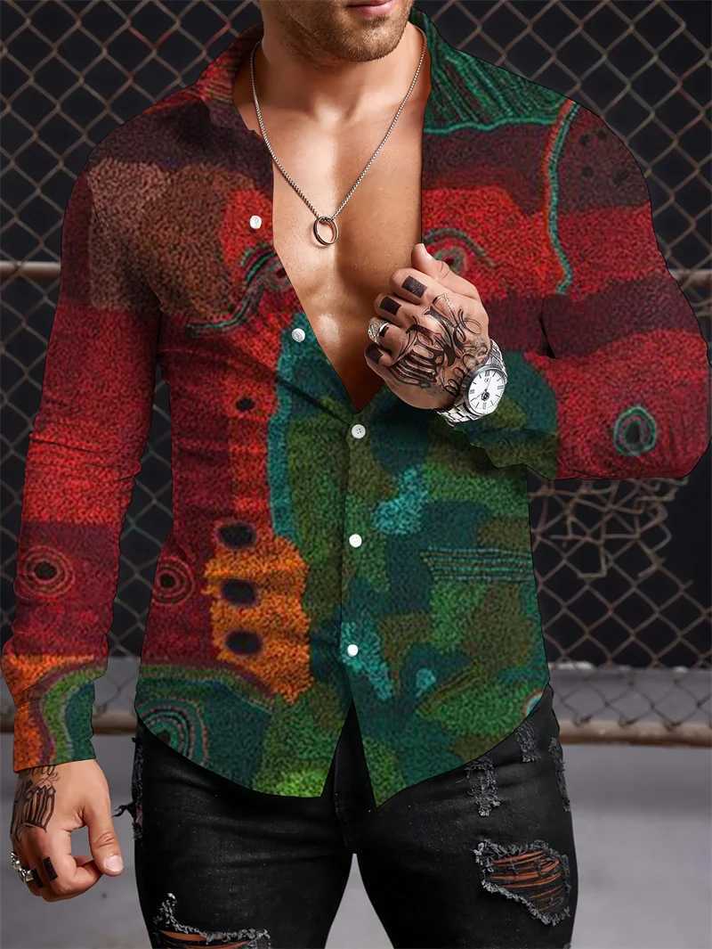 2023 Retro Mens Long Sleeve Shirt Pattern Polo Top Luxury Fashion Casual Apparel S-5XLXJ240828