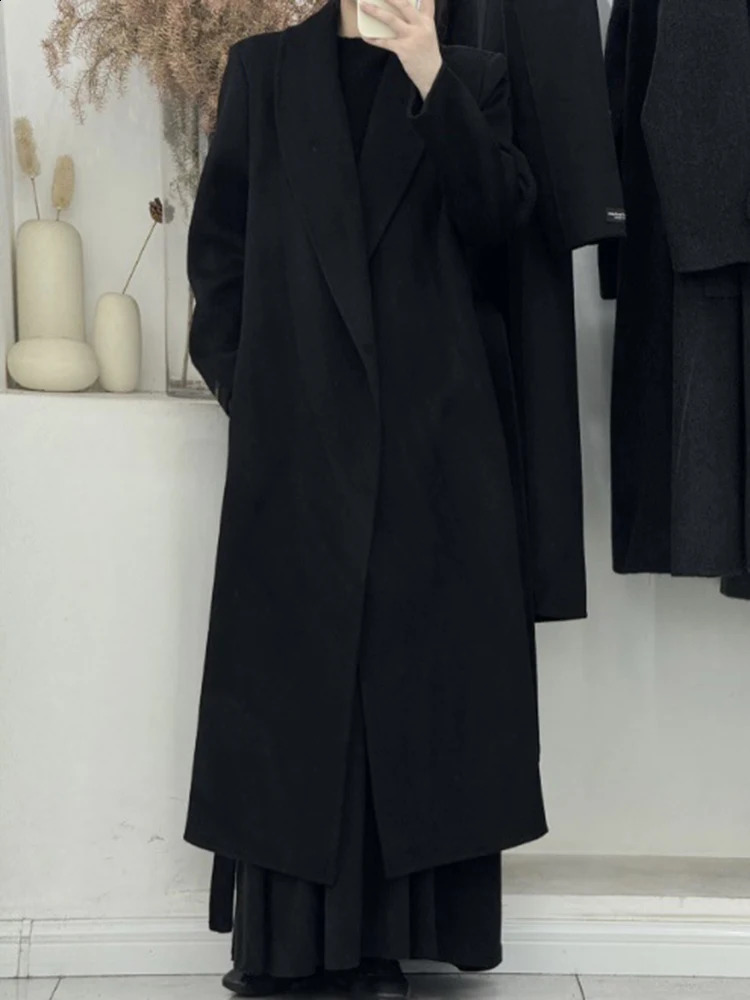 GVUW Retro Long Wool Coat Womens Notched Full Sleeve Coat Solid Color Warm Minimalist Clothing 17G7996 240828