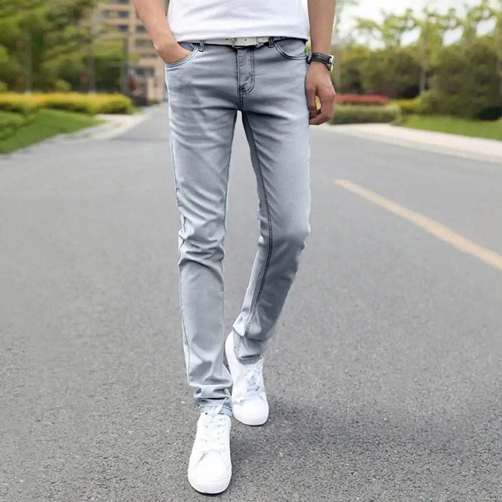 Simple Skinny Jeans SkinTouch Slim Fit Pencil Denim Trousers Zipper Button Fly Straight Leg Long Male Clothing 240826Z