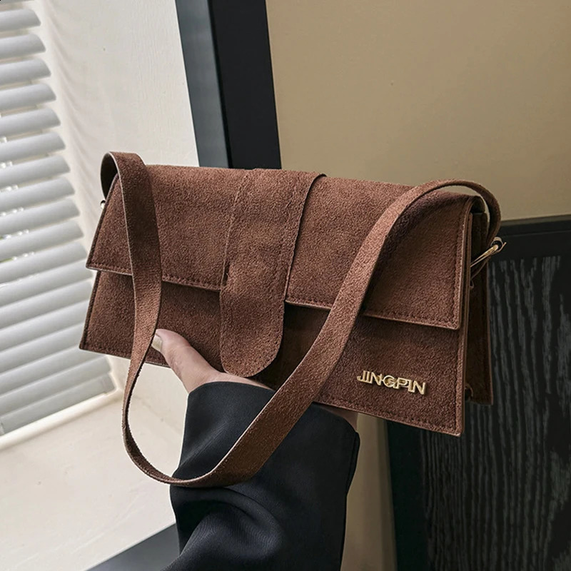 Winter Vintage Casual Womens Shoulder Bag Middle Handbags Soft Faux Suede Ladies Crossbody Bag Trending Female tote bol 240829