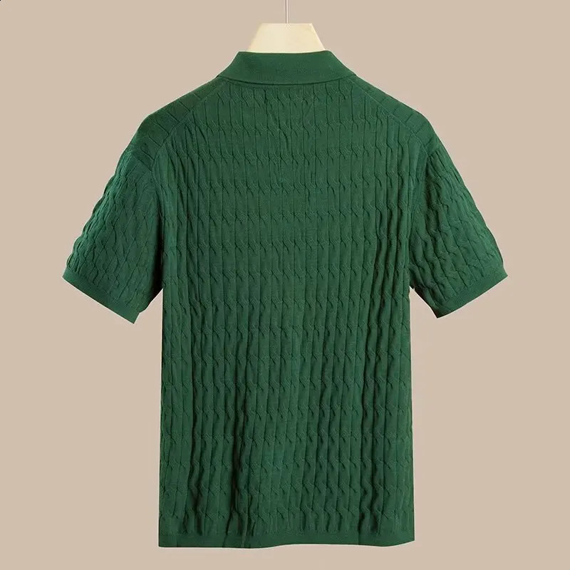 knitted polo shirt mens ultrathin slim fit solid short sleeved summer trend highend Tshirt 240828