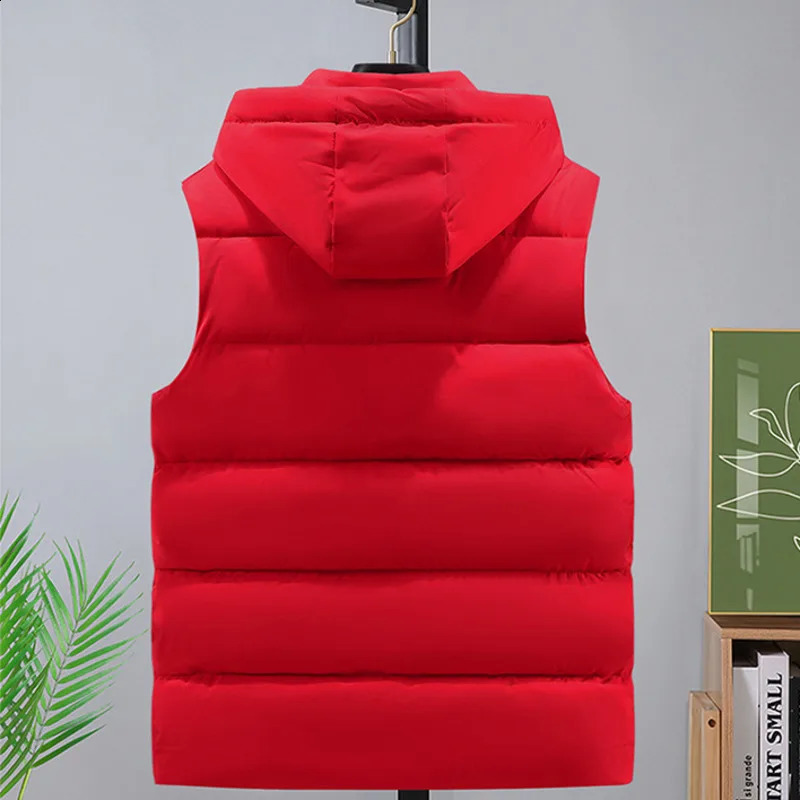 Wxw3627 autumn and winter hooded vest jacket black gray red zipper cotton neutral 240828