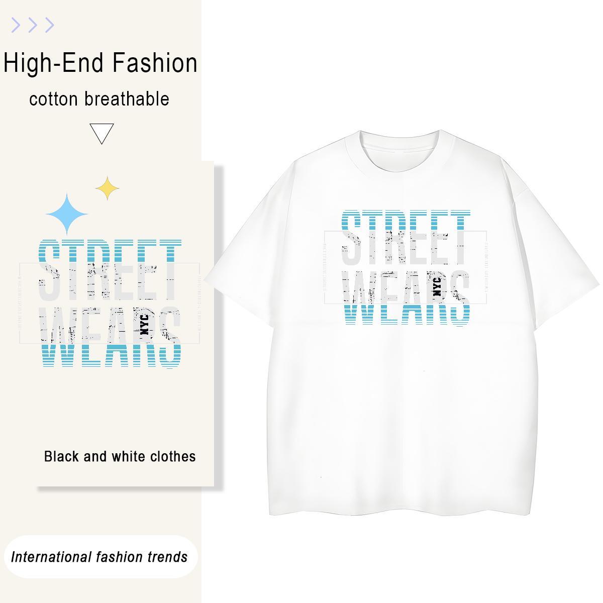 Loose Women Tshirts 230g Pure Cotton letter Casual T Shirts Women Breathable Crew Neck Cartoon Floral Printing Polos