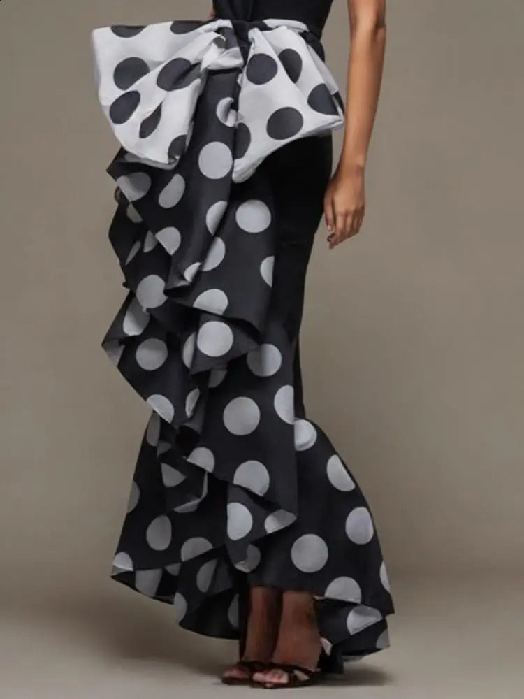 Lemongor Female Fashion Polka Dot Bow-Embellished Elegant Tube Strapless Dress Summer Sleeveless Party Evening Dresses 240828