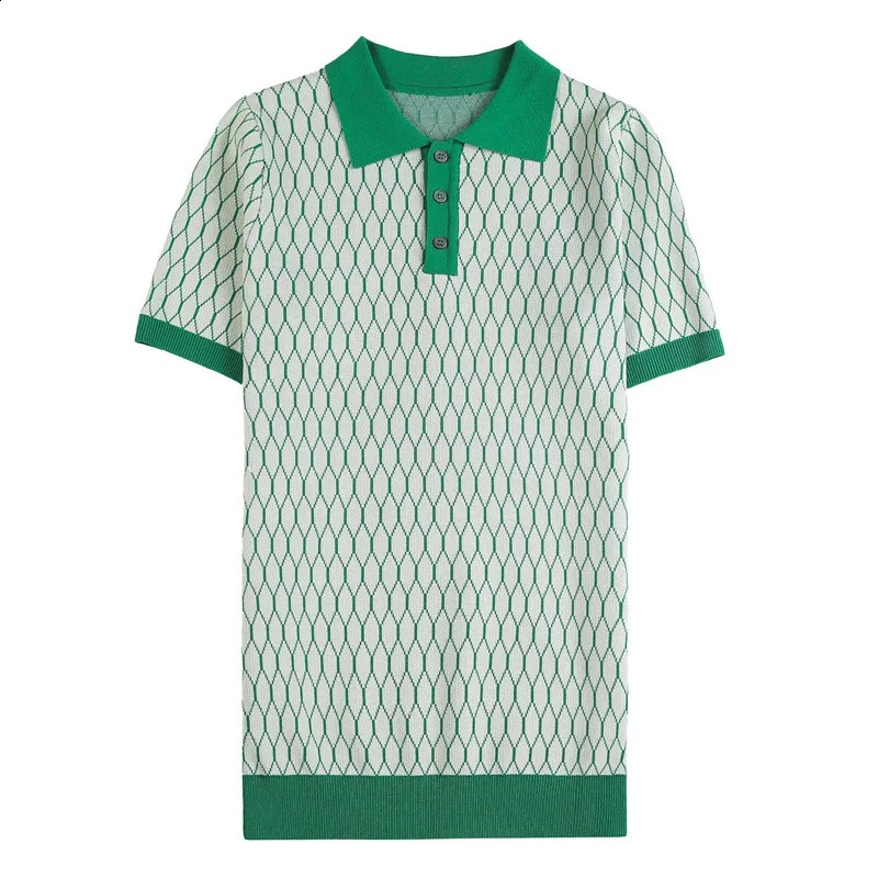 Summer Diamond Plaid Knitted Polo Shirt Mens Ice Silk Short Sleeve Slim Fit Lapel T-shirt Streetwear Plus Size 4XL-M 240828