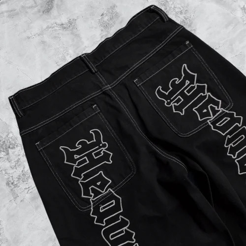 Y2K Jeans Hip Hop Retro Alphabet Printing Loose Fit Jeans Mens Fashion Straight Straightened Harajuku Loose Fit Trouser Street Wear 240829