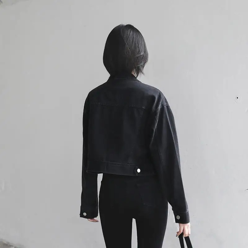 Black Cropped Denim Jackets Women Cool Streetwear Retro Female Basic Chic Ulzzang All-match Chaqueta Mujer Teens Spring Harajuku 240828