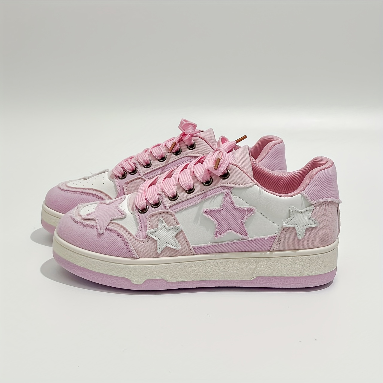 Women's Colorblock Sneakers - Comfortable Lace Up Platform Shoes with Soft Soles and Star Decor for Walking and Skating