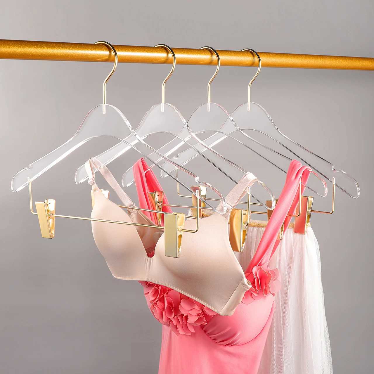 New 5/10 piece transparent acrylic clothes hanger used for pants organizer crystal clothes hanger with clip anti slip dry clothes hanger M240829