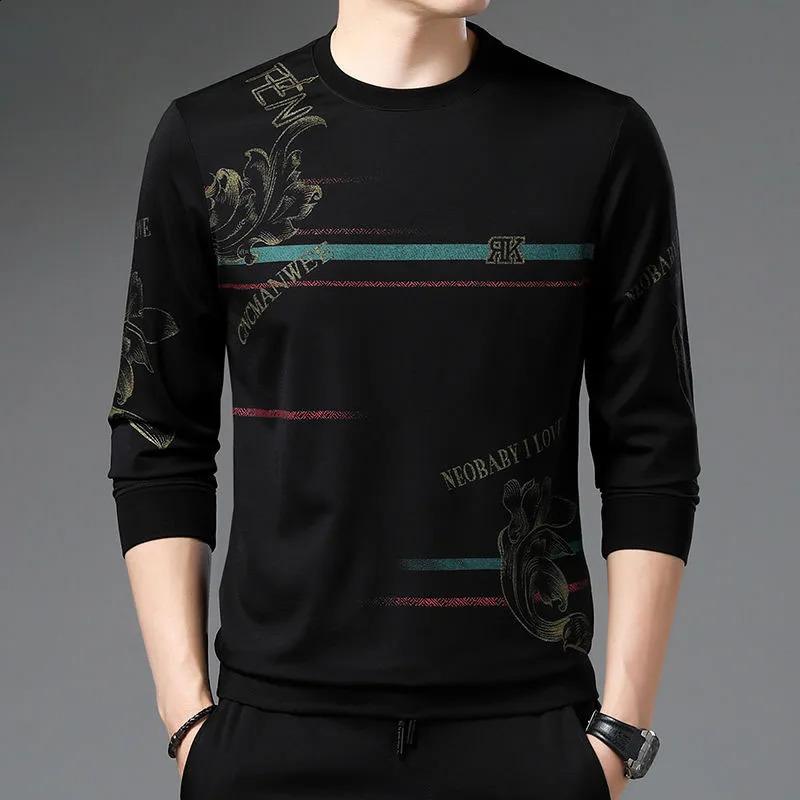 Fashion Printed Spliced Long Sleeve Mens T-shirt Spring Autumn Trend Round Neck Casual Comfortable Tops Male Clothes 240828
