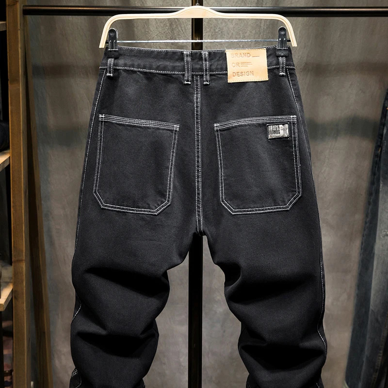 Black jeans mens harem pants loose pocket pants tapered streetwear mens clothing denim Trojan horse ly arrived in 240829