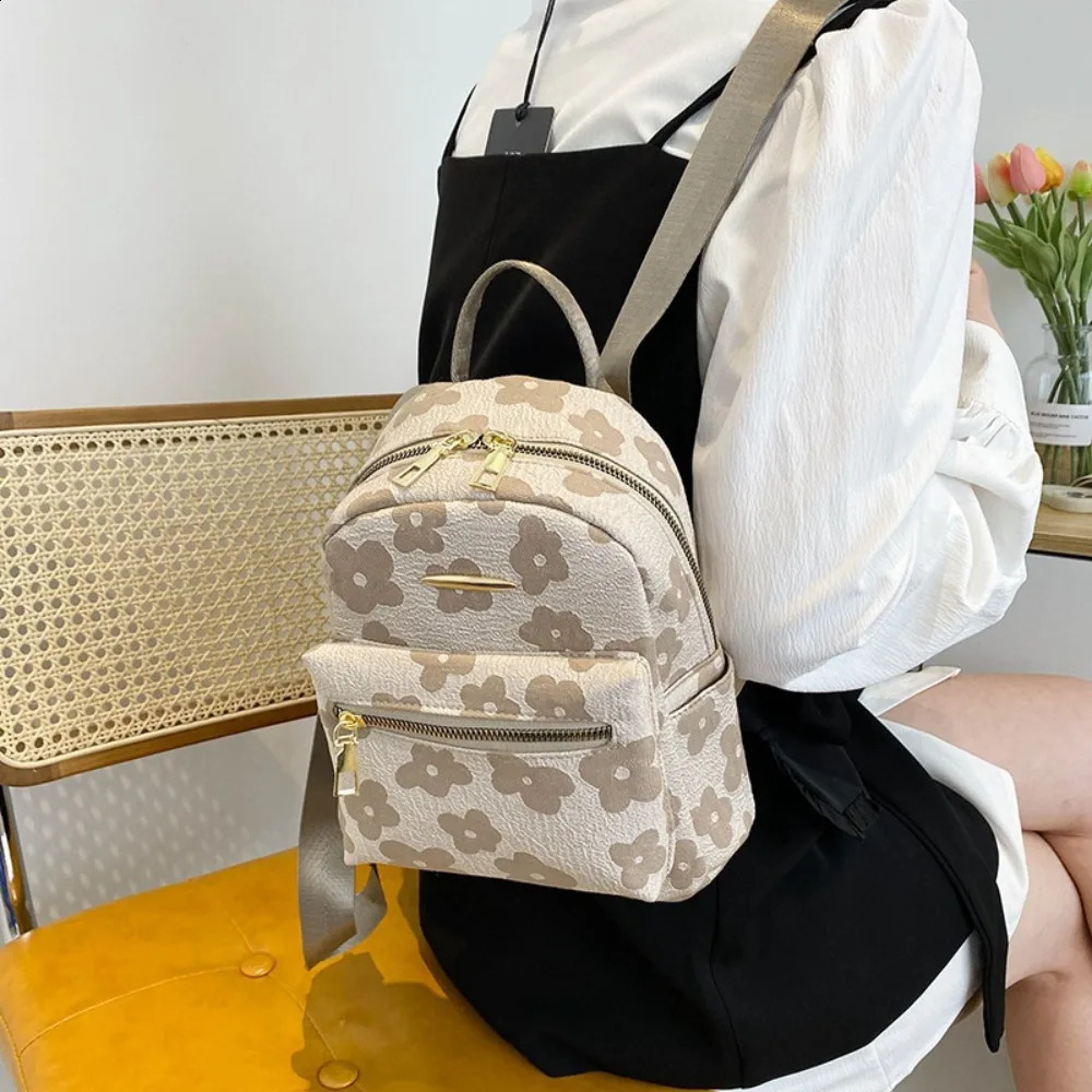 PU Leather Shoulder Mini Womens Backpack Multi functional Womens Phone Bag Flower Printed Womens School Backpack 240829