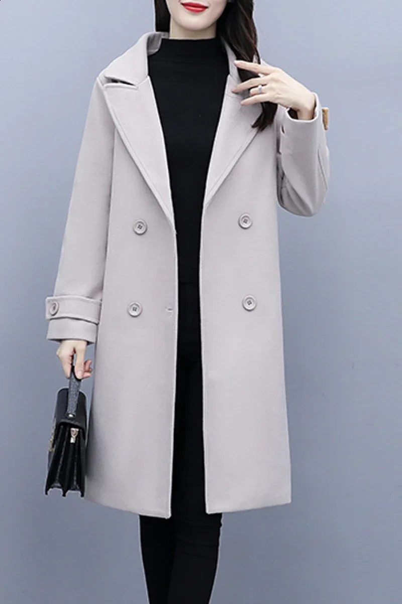Womens Wool Coat Korean Edition Set Collar High end Hepburn Style Coat Womens Elegant Edition Wool Coat 240828