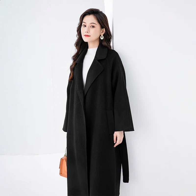 Autumn and winter double-sided cashmere coat womens long pine wool coat 100% pure wool coat 240828