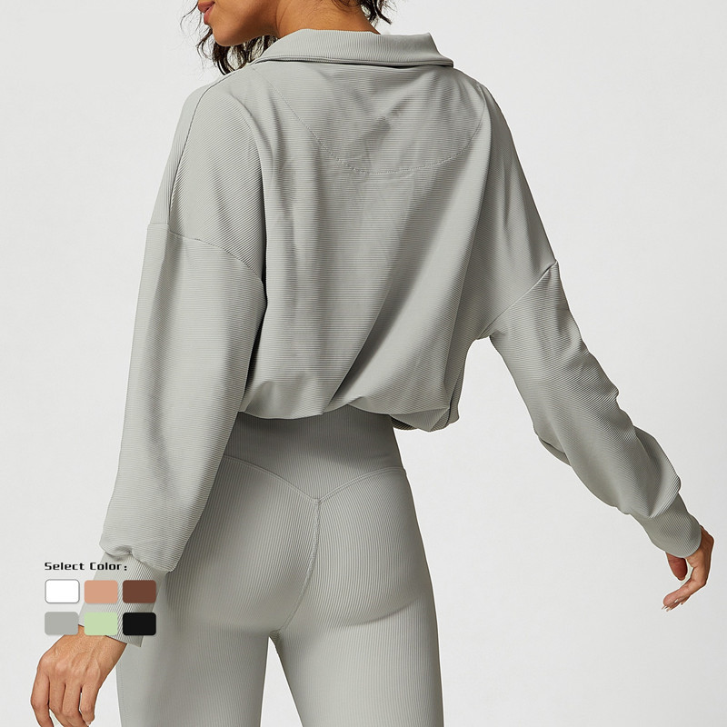 A2351 Womens Autumn Sweater Sweatshirt Yoga Suit Jacket Ladies Gym Workout Coat Fleece Loose Workout Pullover