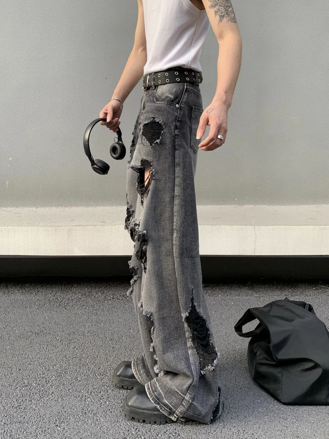 Y2K Retro Jeans Harajuku Hip Hop Ripped High Street Loose Jeans for Mens and Womens Street Wear High Waist Wide Leg Trousers 240828