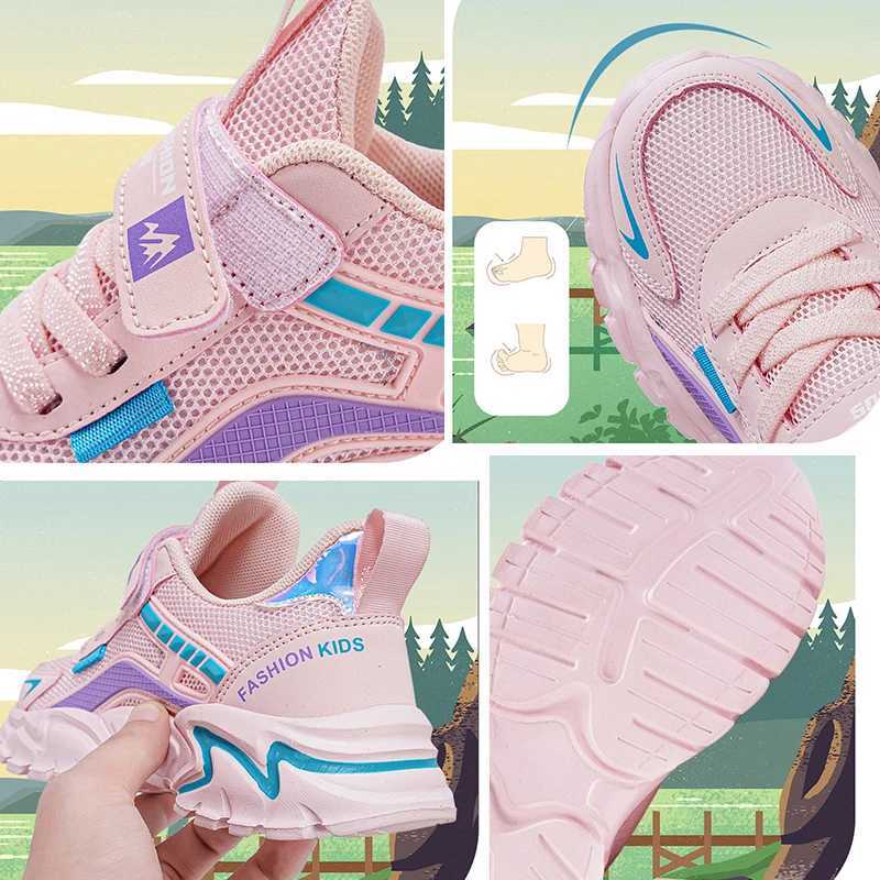 Childrens casual pink girls shoes outdoor comfortable running shoes sports shoes breathable student childrens boys sports walking shoes W250318