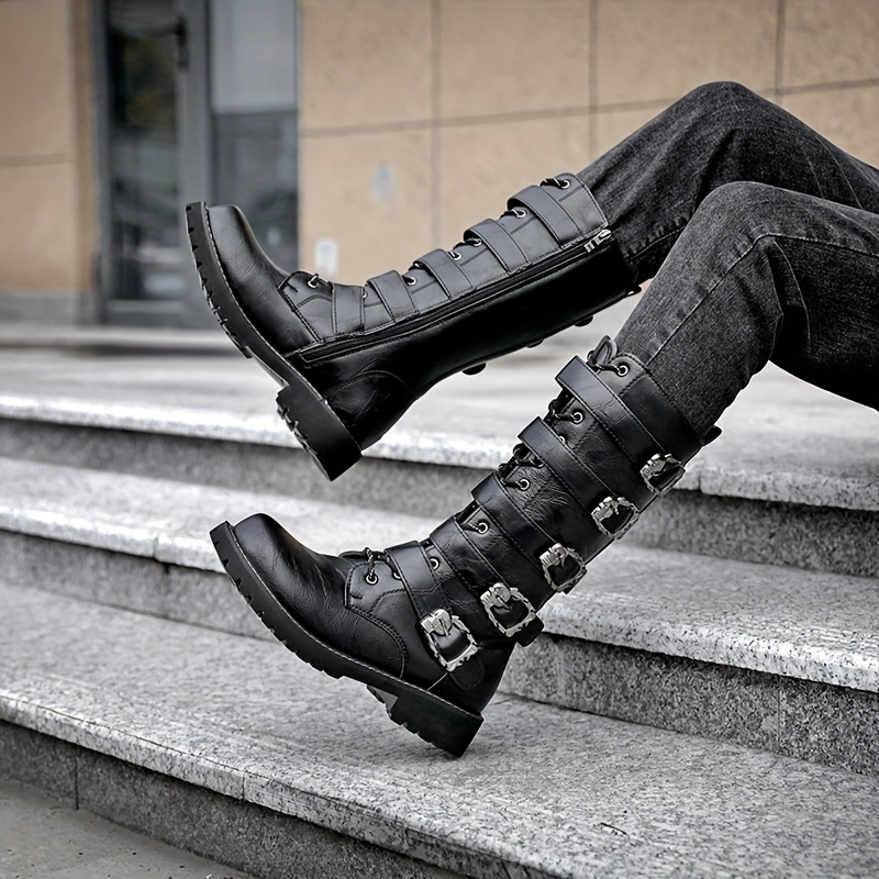 Mens High-Top Microfiber Motorcycle Boots - Anti-Skid, Water-Resistant, PU Insole, Round Toe, Side Zippers, Superfine Fiber Upper for Outdoor Enthusia