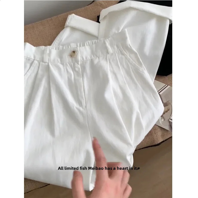 Fashionable high waisted white casual pants suitable for women style weight loss small straight legs Bell bottom summer series