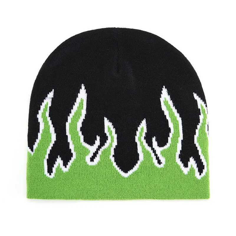 Winter Outdoor Warm Needle Woven Cap Flame Pattern Wool Hat Street Skl Hat Anti -cold Cotton Hat Beanie Beanies for Men X250212