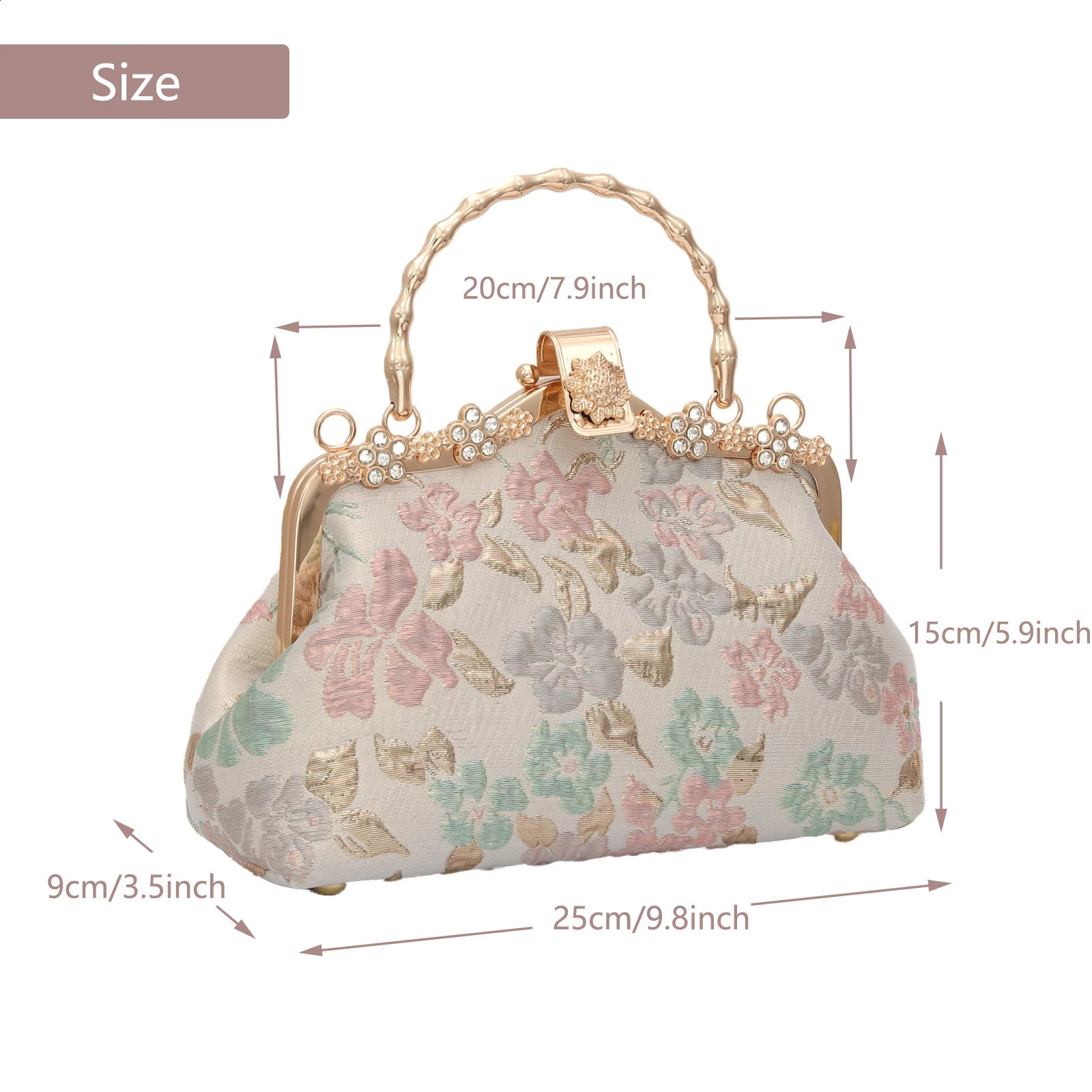 YEBON Bright Relief Flower Womens Clutch Kiss Lock Evening Bag for Wedding Party Prom with Strap Pearls 240828