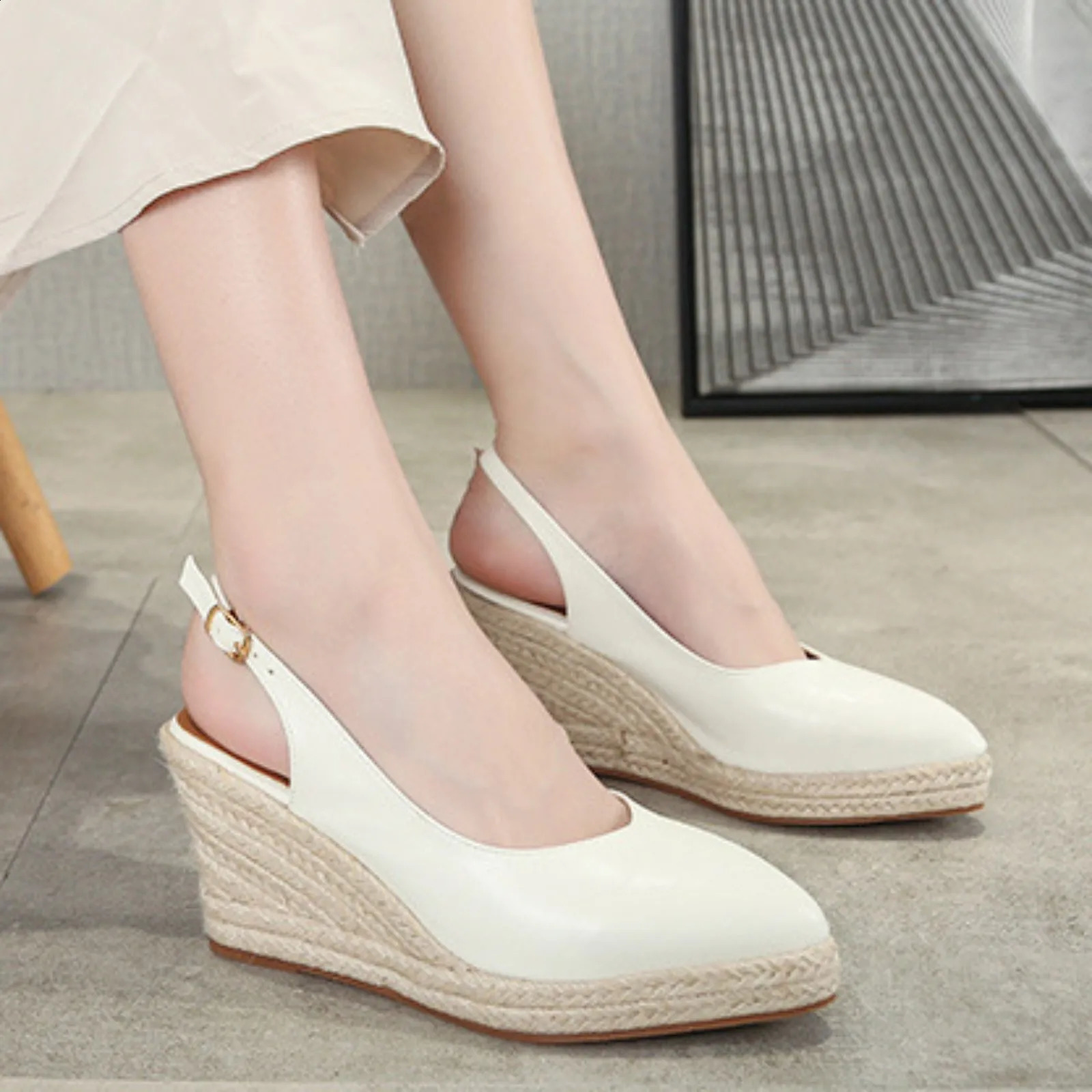 Half Pack Wedge Sandals Womens Dress Summer Espadrillles High Heels Grass Shoes Womens Sandals Wedge Shoes 240827
