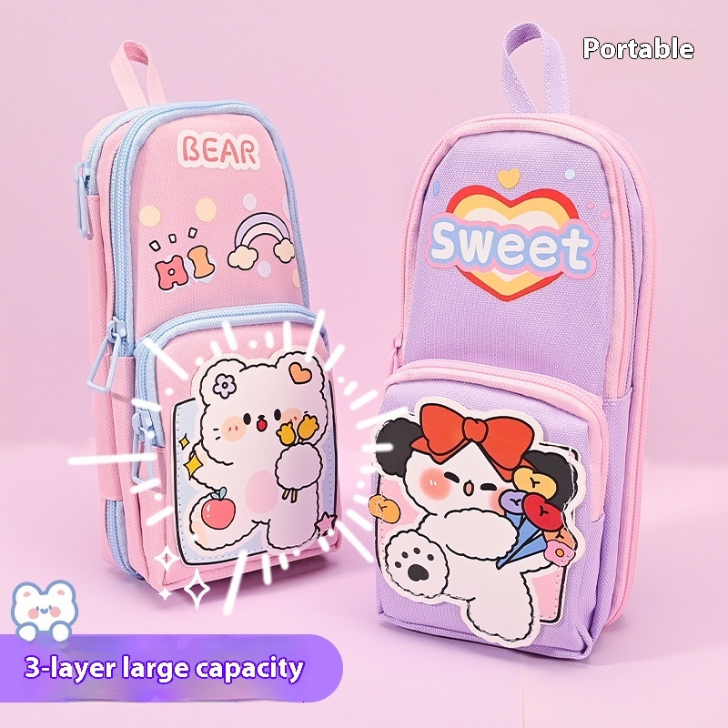 Pen bags popular, large capacity stationery storage bags, high aesthetic value, elementary school students decompression, double-layer cute pencil cas