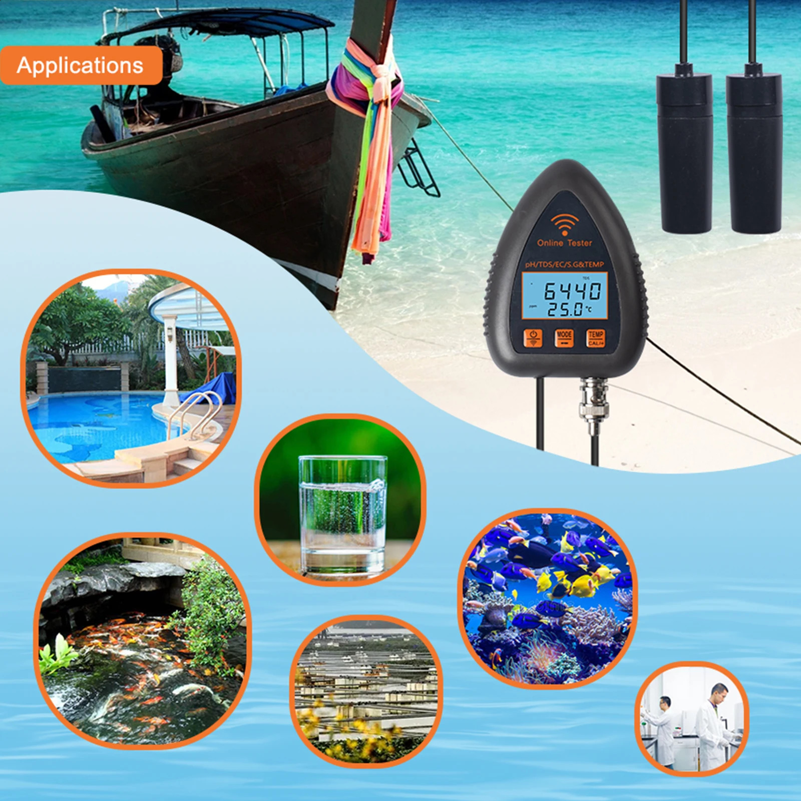 Yieryi Tuya WIFI Smart PH Meter PH TDS EC S.G Temp Water Quality Tester Online Aquarium Pool Hydroponics Data Logger Monitor 240827