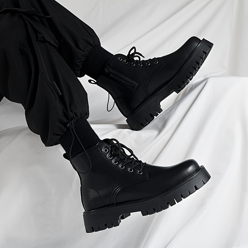 Men's Fashion Round Toe High Top Boots Martin Boots- Waterproof PU Upper, Non-slip PVC Sole, EVA Insole, Side Zipper Closure,Casual, Outdoor Acti