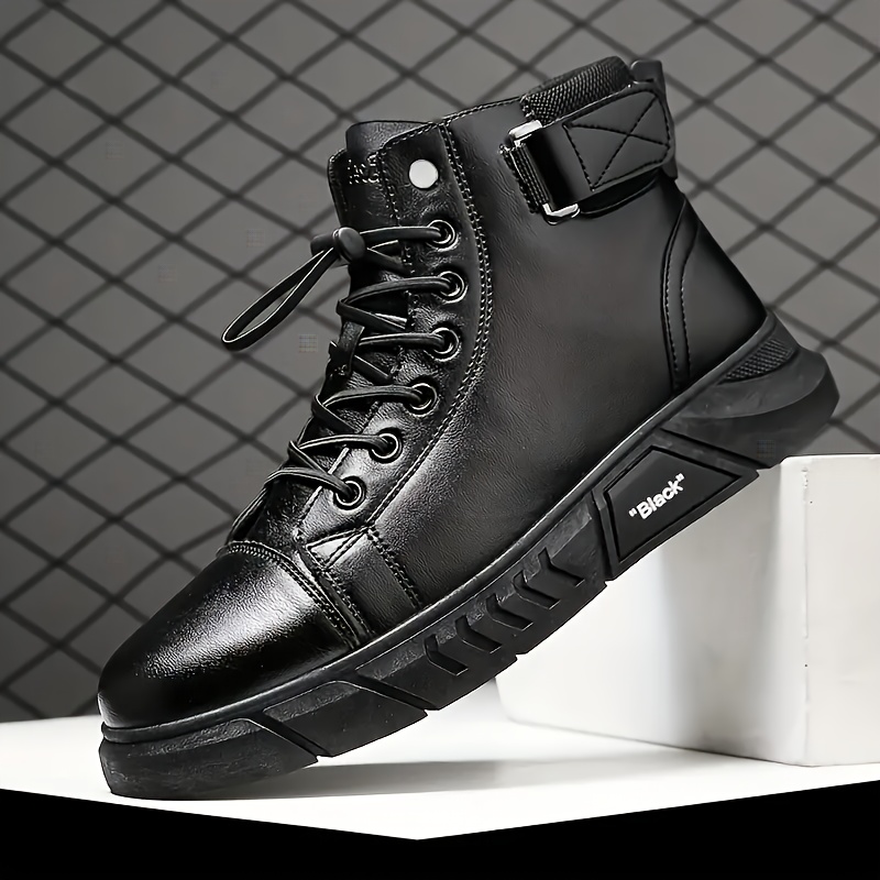 Comfortable solid color lace-up boots for men - Non-slip, breathable, easy-on and off design with hook and loop closure, soft insole and waterproof up