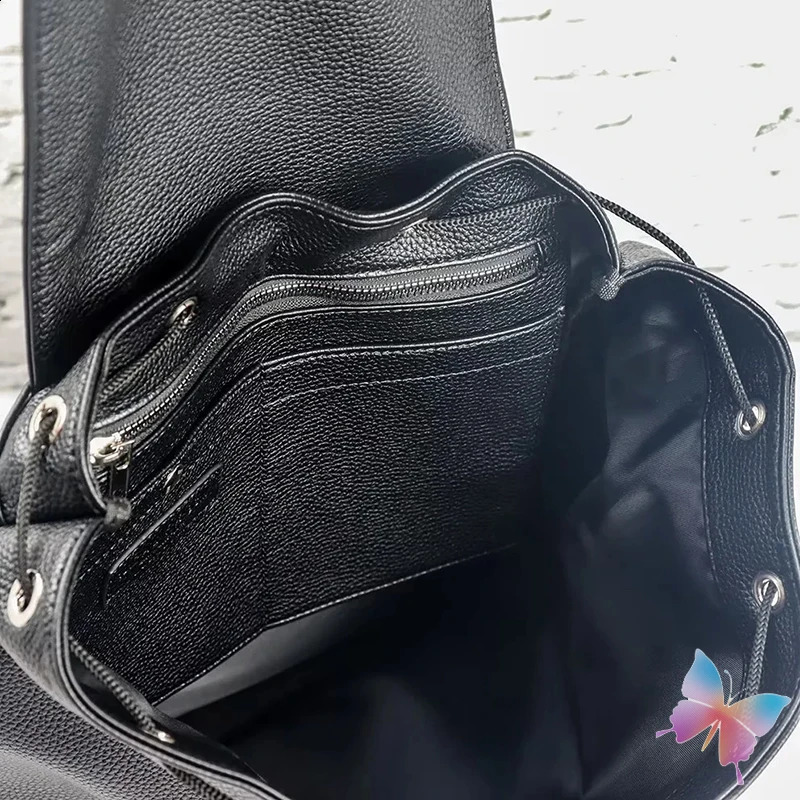 Unisex 1017 ALYX 9SM PU Faux Leather Fabric Flap Drawstring Bucket Bag Functional Tactical Buckle Black Outdoor Travel Backpack 240829