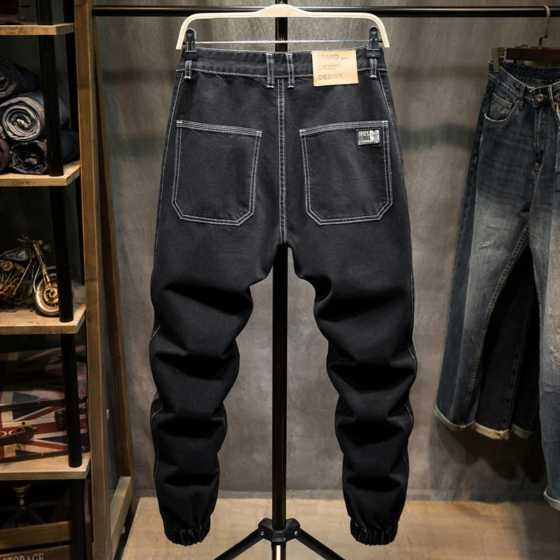 Black jeans mens harem pants loose pocket pants tapered streetwear mens clothing denim Trojan horse ly arrived in 240829