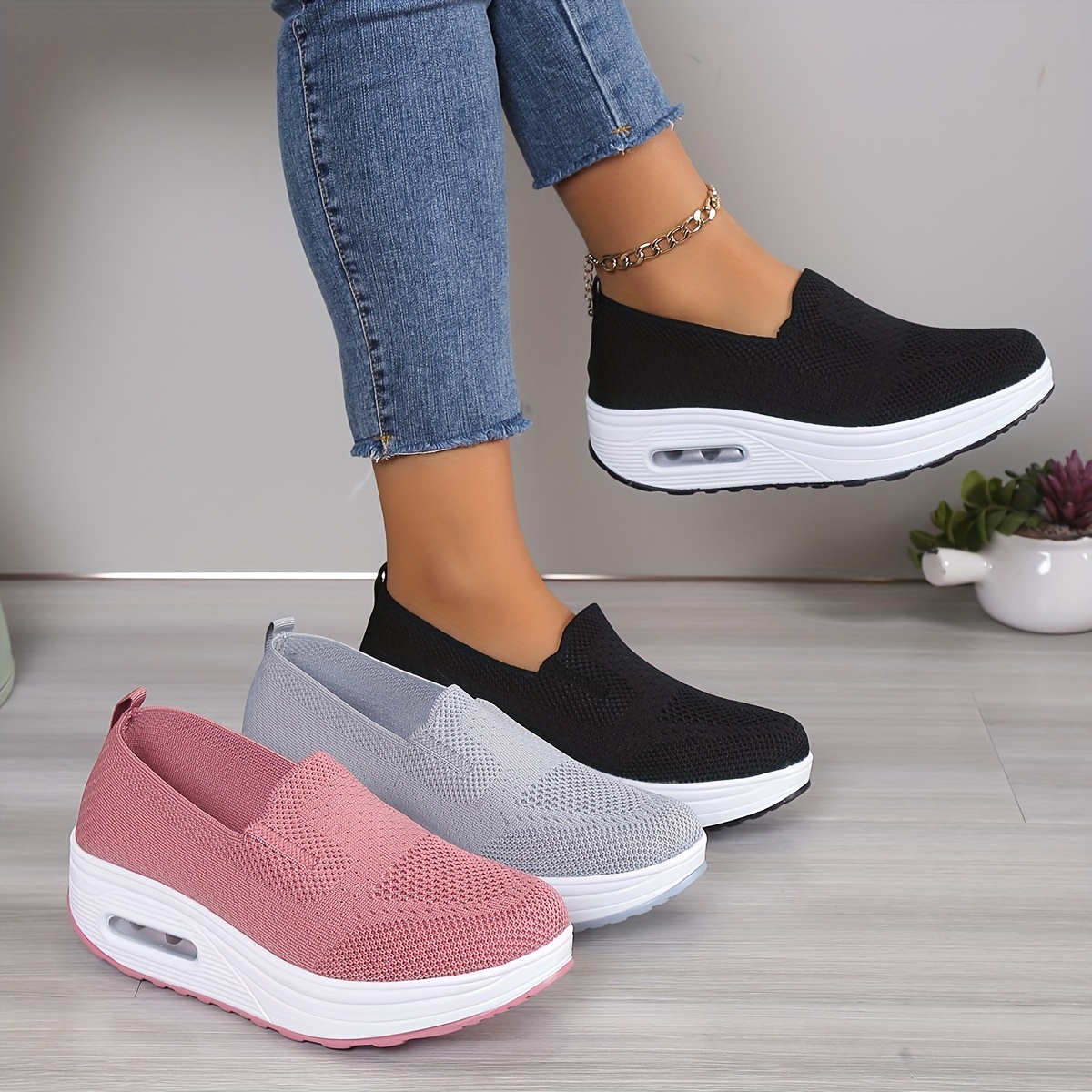 Comfortable Womens Casual Thick Bottom Shoes - Breathable Air Cushioning for Stability and Support - Fabric Upper, TPU Sole, Spring Season Essential