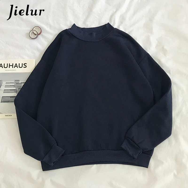 Jielur 9color Pink Green Oneck Hoodie Womens Winter Autumn Pullover Sportswear Solid Color Loose MXXL 240827