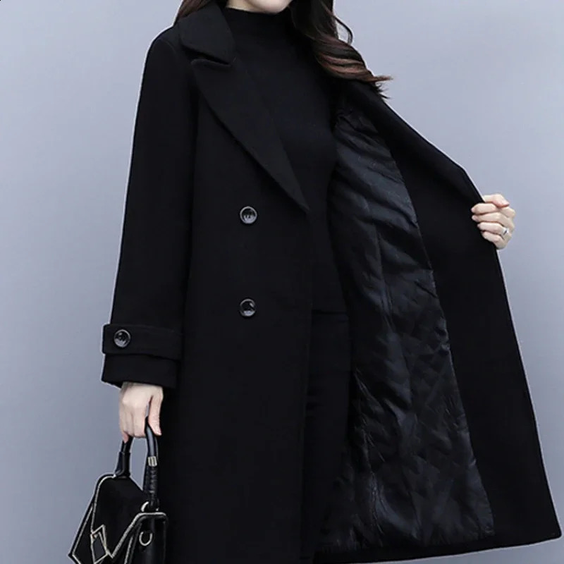 Womens Wool Coat Korean Edition Set Collar High end Hepburn Style Coat Womens Elegant Edition Wool Coat 240828