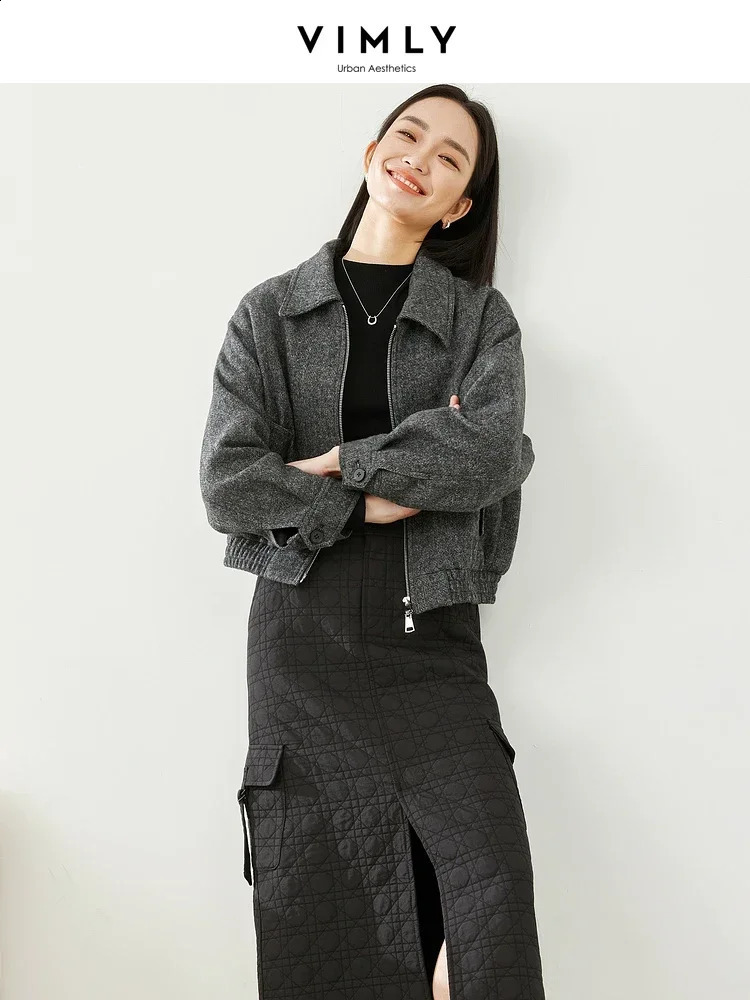 Vimly Cropped Quilted Womens Jacket Winter Short Wool Coat Office Womens Casual Elegant Coat Womens Coat M5606 240828