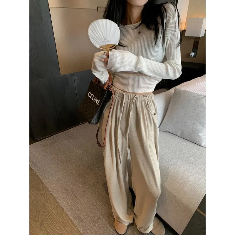 oversized gray womens sports pants jogging Korean fashion wide leg bag casual Haruku Trouser hiphop