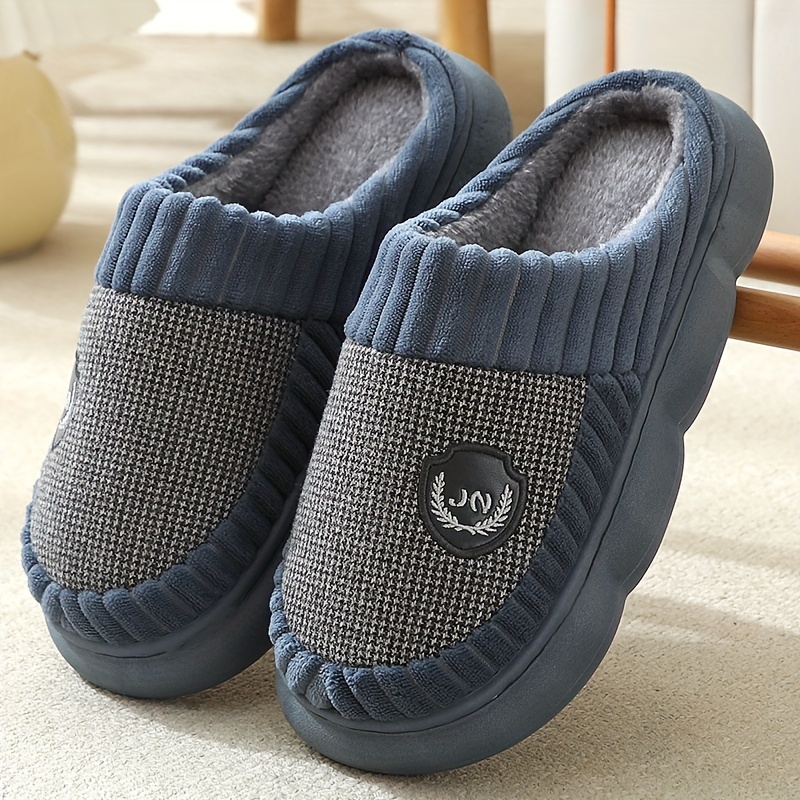 Vintage Houndstooth Round Toe Memory Foam Slippers - Soft, Plush, Cozy, Anti-skid, Slip-on Shoes for Men - Winter Indoor Shoes with Fabric Insole, PVC