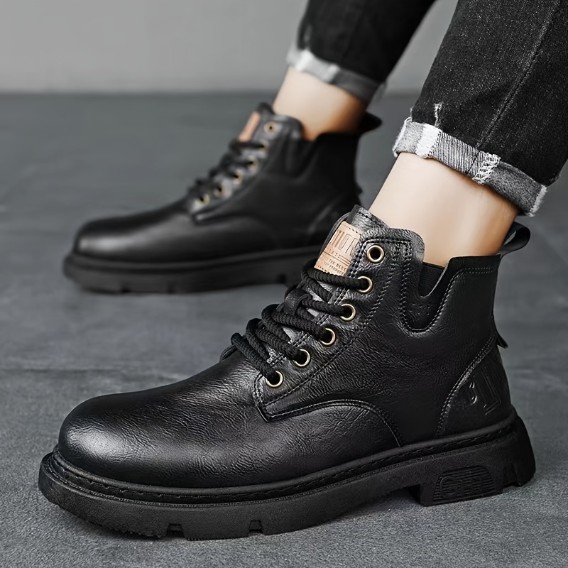 Men's vintage all seasons ankle boots, leather boots martin boots, durable leather lace-up shoes, non-slip sole
