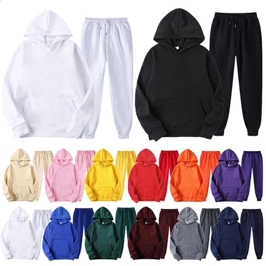 Plain Fleece Hoodie And Jogger Set Men Jogging Suits Tracksuit Set Unisex Sweatsuit Track Suits For Men Chandal Hombre 240829