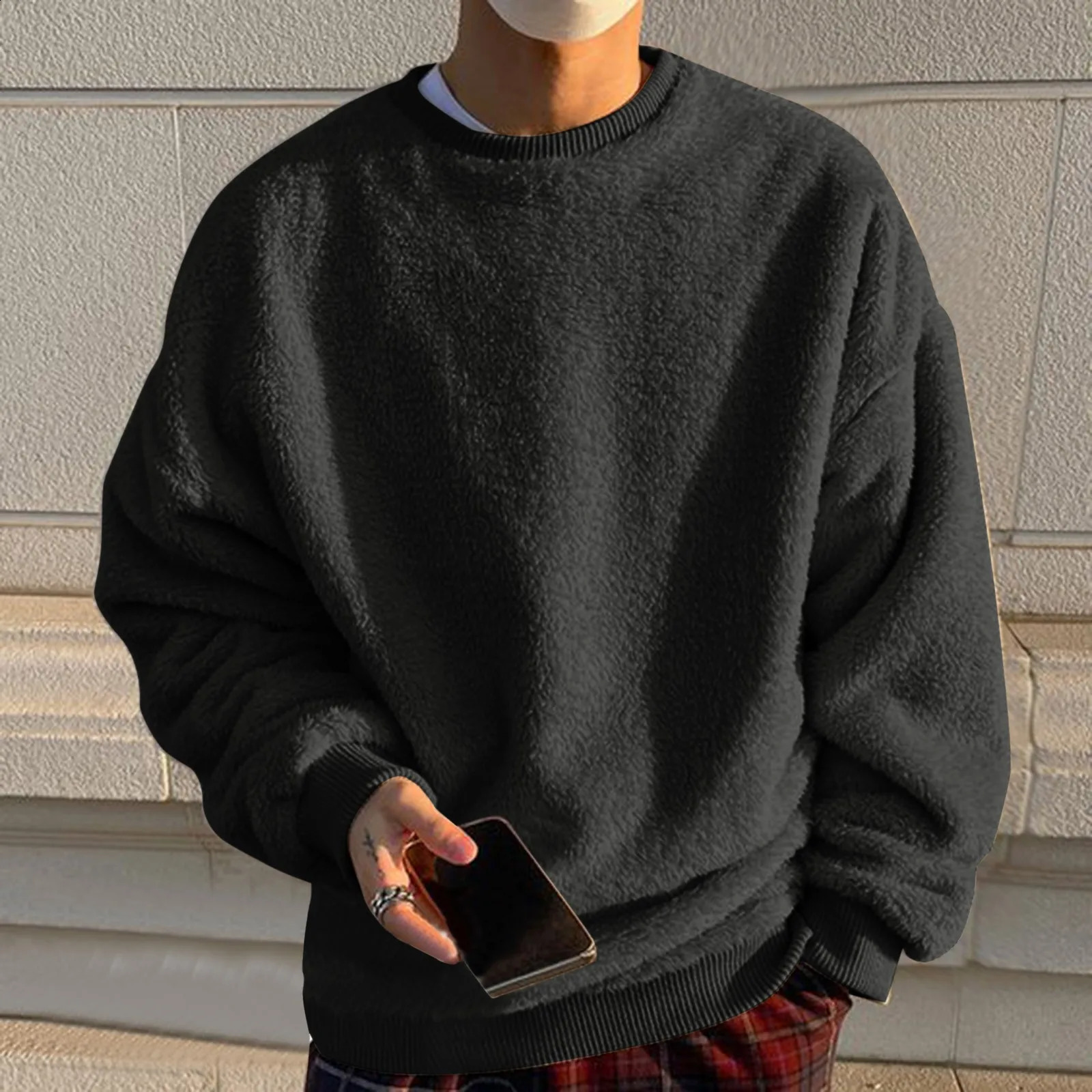 Winter Fuzzy Fleece Warm Hoodies Men Pullover O Neck Sweatshirts Long Sleeve Sports Solid Outwear Sweatshirts Oversized Hoodies 240829