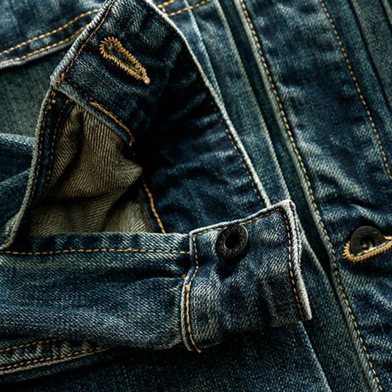 Jeans mens autumn/winter American khaki retro heavy tooling denim jacket 240828