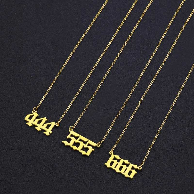 Trendy Lucky Number 111-999 Stainless Steel Gold Chain Necklace Womens Pendant Gift W240828