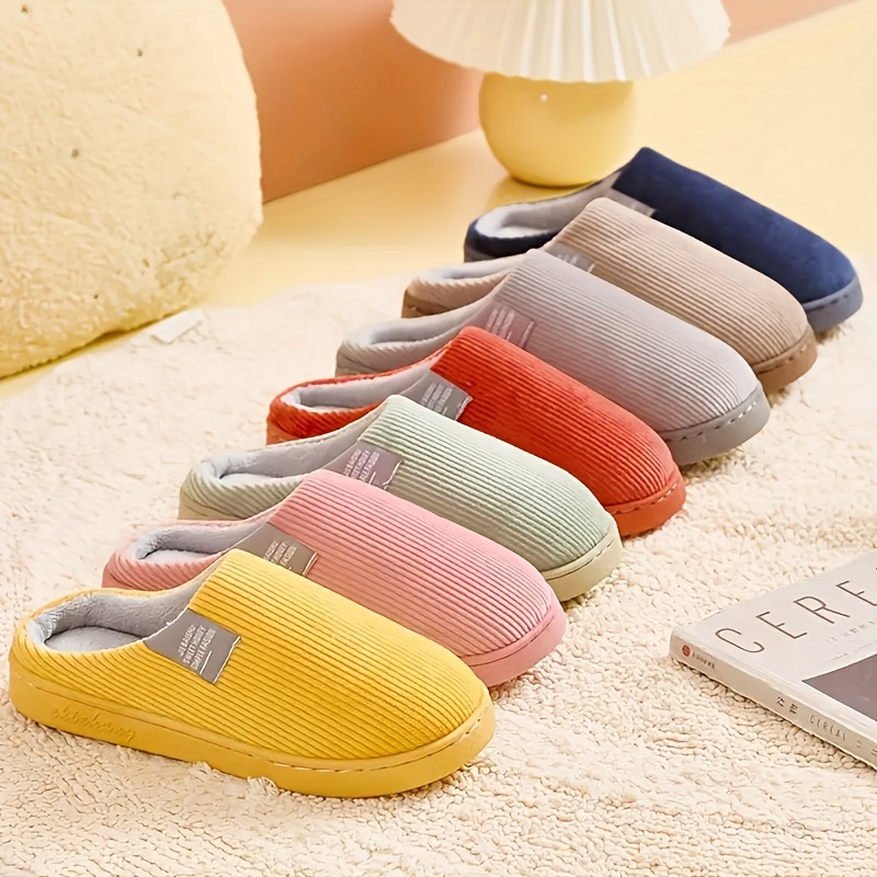 Women's Comfy Striped Plush Slipper Snow Boots - Soft Fabric Lining, Warm and Quiet Indoor Shoes with PVC Sole - Perfect for Wearing Around the H
