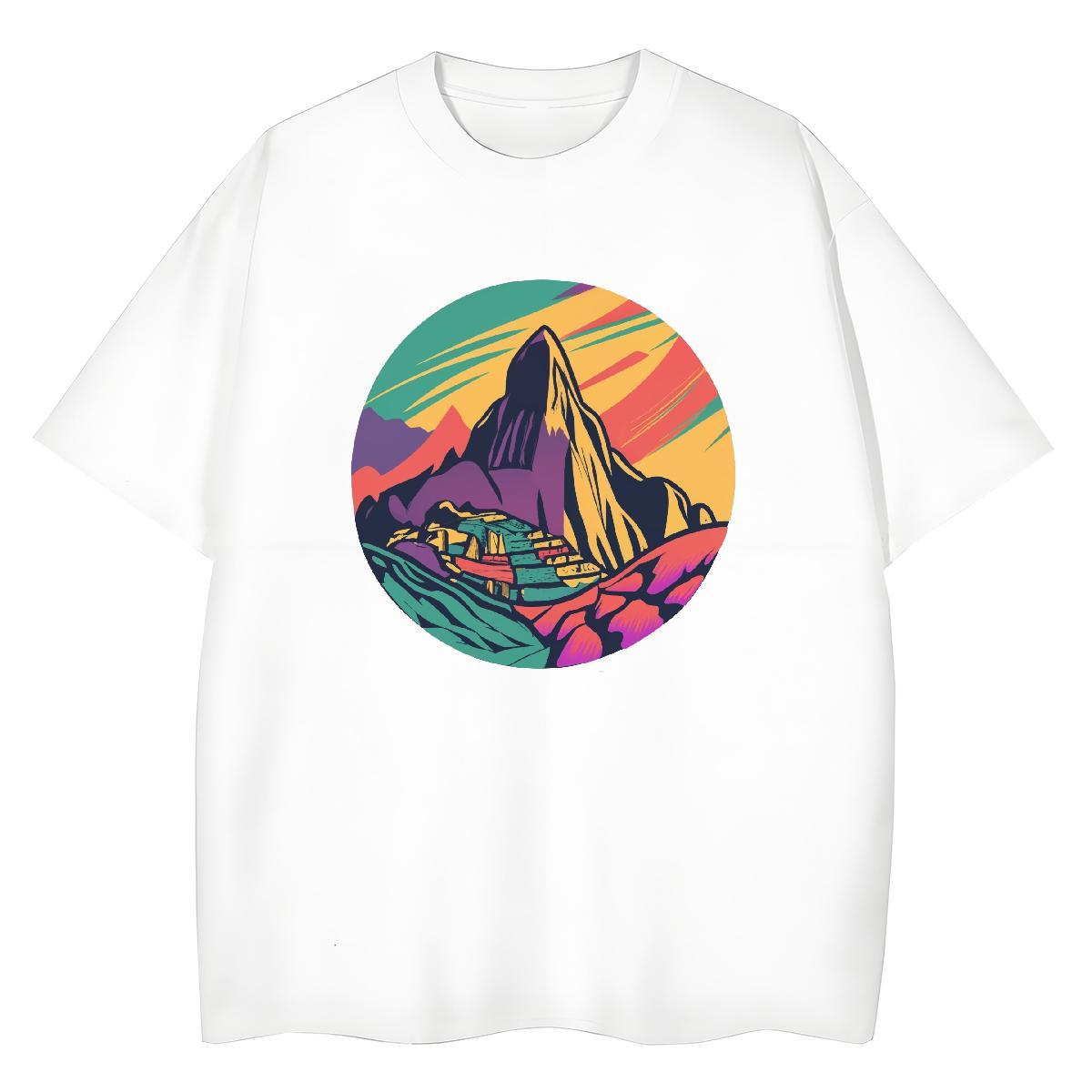 Loose fit Couples T Shirts 230g Cotton mountains Casual Sport T shirt Comfortable Black Oversized Tops