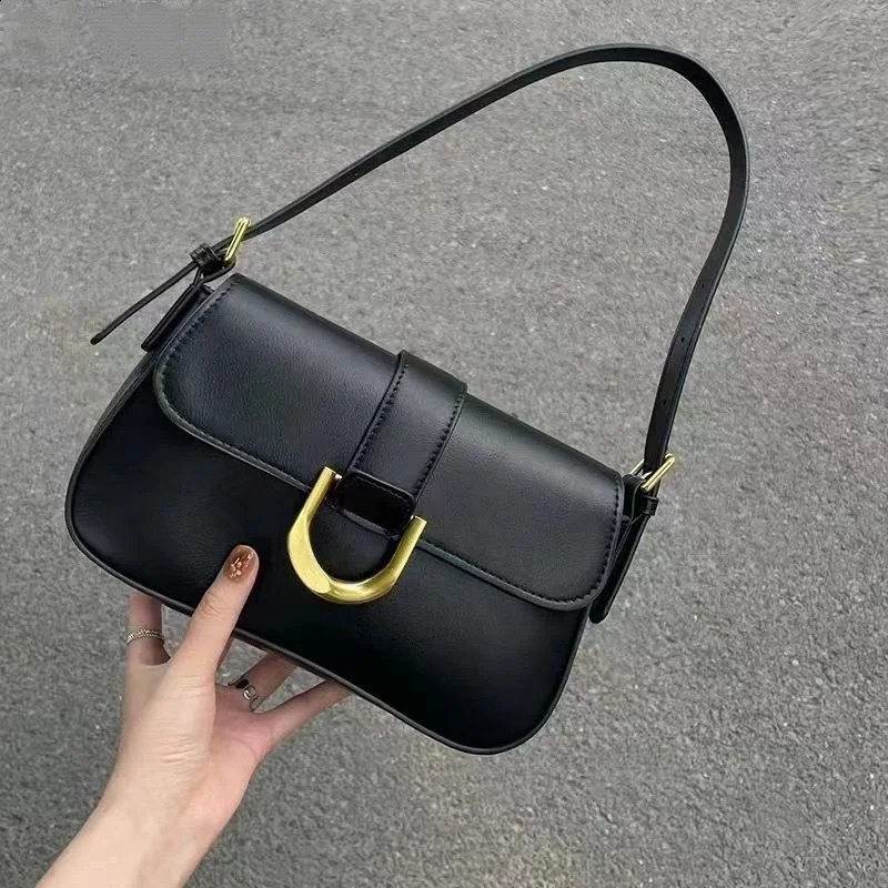 Retro Black PU Leather Shoulder Bags Red Small Underarm Bag Casual Zipper Clre Flap Crossbody Handbag Clutch Purse 240828